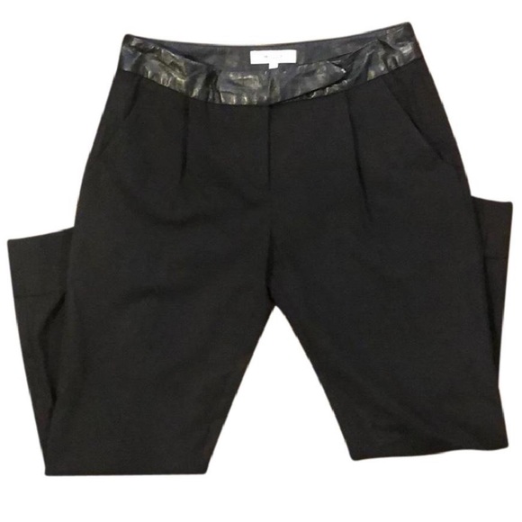 Milly Pants - Milly Black Wool Pants w/ Black Leather Faux Belt